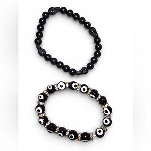 Bundle of 2 beaded bracelets black w/gold tone accents Women’s jewelry